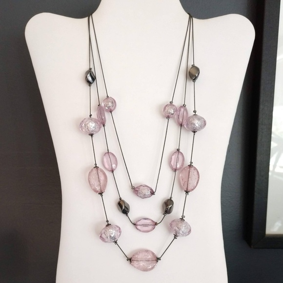 New York & Company Jewelry - Layered pale purple and hematite beaded necklace